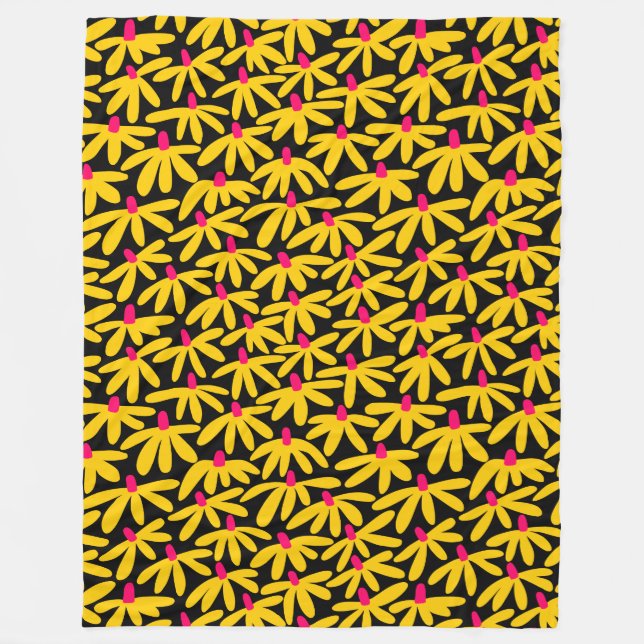 Couverture Polaire Fleurs stylisées - Ambre, Crimson et Noir (Devant)