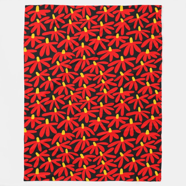 Couverture Polaire Fleurs stylisées - Rouge, Ambre et Noir (Devant)