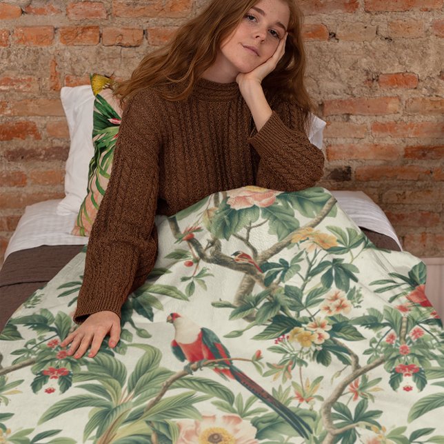 Couverture Polaire Fleurs tropicales colorées Oiseaux (Créateur téléchargé)