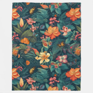 Couverture Polaire Fleurs tropicales et Feuilles à papillons