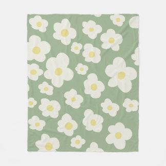 Couverture Polaire Fleurs vertes et blanches
