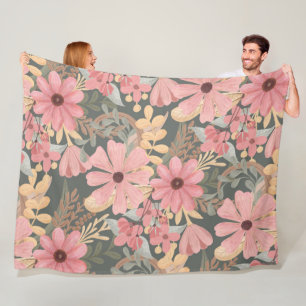 Couverture Polaire Fleurs vertes rose Sage Laisser Motif Aquarelle