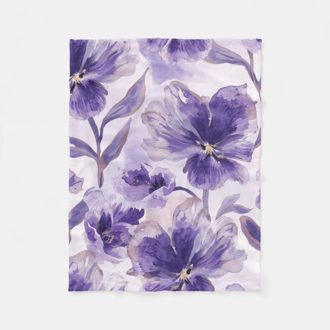 Couverture Polaire Fleurs violettes aquarelle fleurs violettes peinte (Devant)