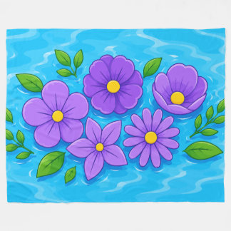 Couverture Polaire Fleurs violettes avec des feuilles vertes sur de l