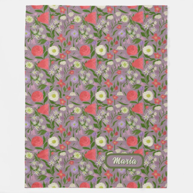 Couverture Polaire Fleurs Violettes Blanches Et Roses (Devant)