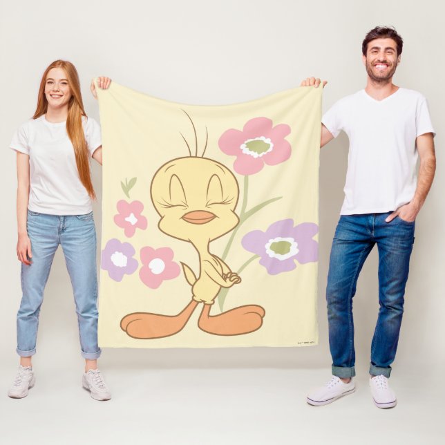 Couverture Polaire Fleurs violettes rose Tweety (En situation)