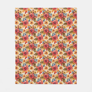 Couverture Polaire Fleurs Vives Avec Tournesols et Feuilles