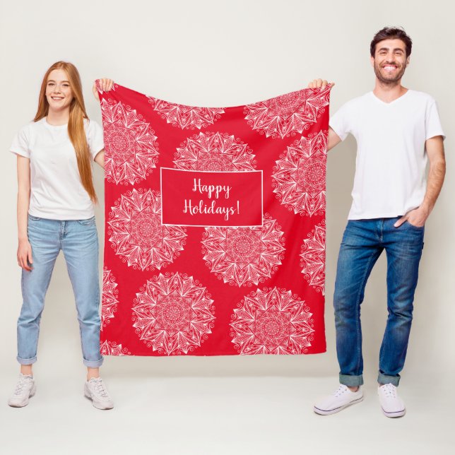 Couverture Polaire Flocon de neige Mandala Motif Joyeux vacances Roug (En situation)