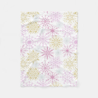 Couverture Polaire Flocon de neige rose étincelant