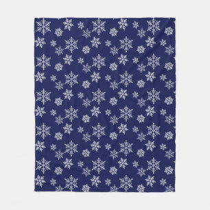 Couverture Polaire Flocons blancs sur fond bleu marine