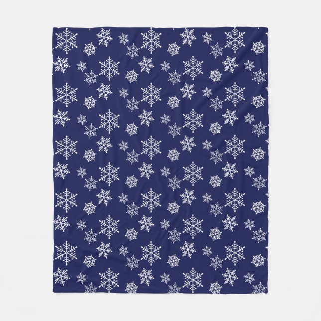 Couverture Polaire Flocons blancs sur fond bleu marine (Devant)