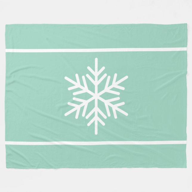 Couverture Polaire Flocons de neige blancs rayures horizontales Teal  (Devant (Horizontal))