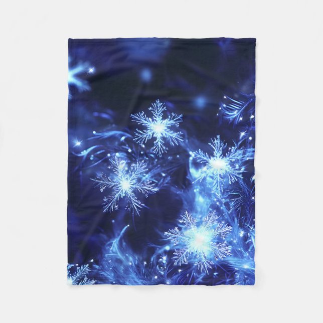Couverture Polaire Flocons de neige bleus scintillants d'hiver (Devant)