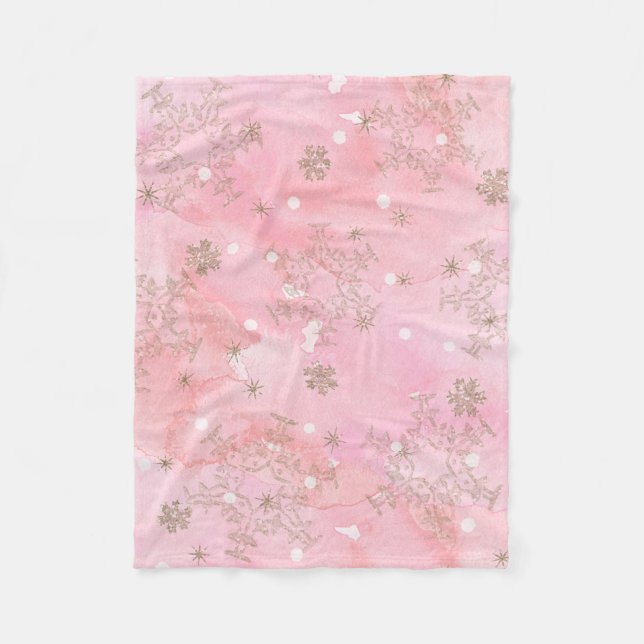 Couverture Polaire Flocons de neige de Noël rose motif boho (Devant)