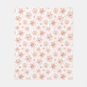 Couverture Polaire Flocons de neige en or rose sur fond blanc