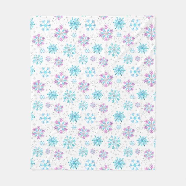 Couverture Polaire Flocons de neige hivernaux violets et bleus (Devant)