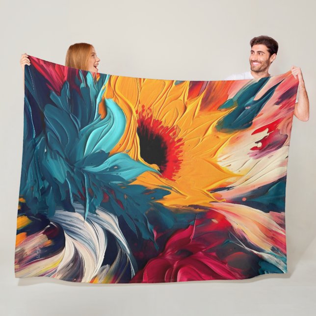 Couverture Polaire Floraison radieuse – Expression florale abstraite  (En situation)