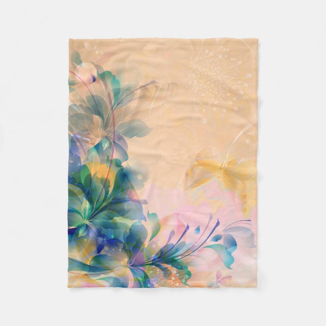 Couverture Polaire Floral Abstrait Beige Et Bleu Clair (Devant)
