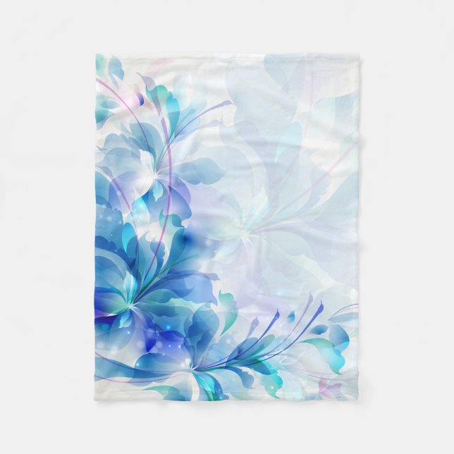 Couverture Polaire Floral Abstrait Blanc Et Bleu Clair (Devant)