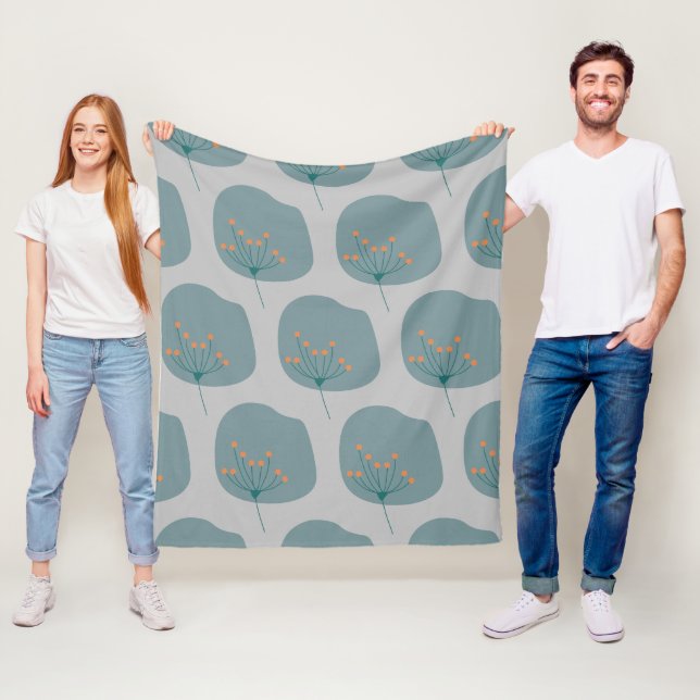Couverture Polaire Floral Abstrait gris et bleu moderne (En situation)