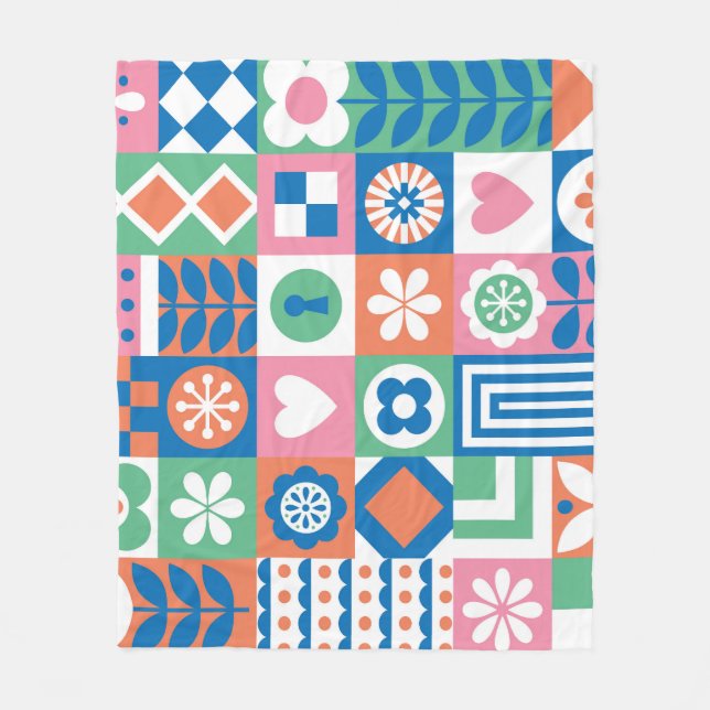 Couverture Polaire Floral Abstrait : Scandinave Folk Design. (Devant)
