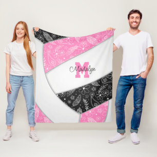 Couverture Polaire floral cachemire beige rose noir volleyball