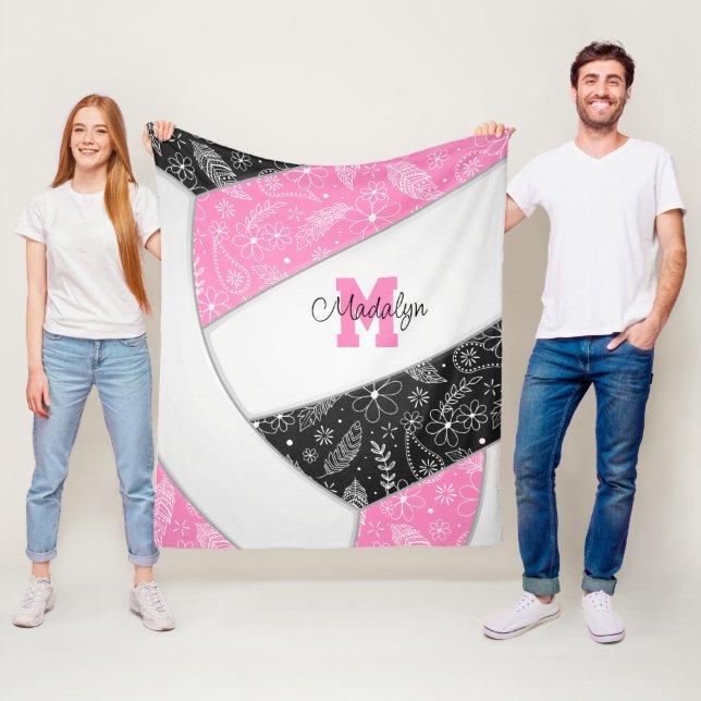 Couverture Polaire floral cachemire beige rose noir volleyball (En situation)