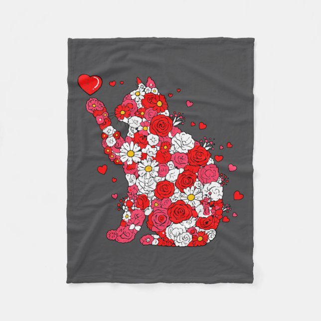 Couverture Polaire Floral Cat Heart Valentines Day Meow Kitty Kitten  (Devant)
