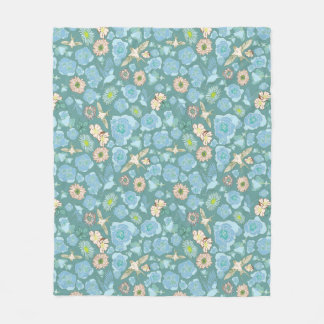 Couverture Polaire Floral et oiseaux d'hiver luxuriants Bleu, Turquoi