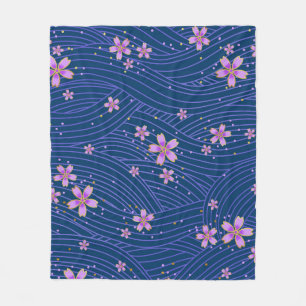 Couverture Polaire Floral Japonais bleu et rose Sakura Motif pétal