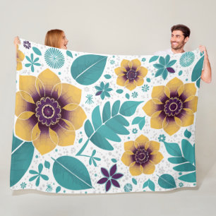 Couverture Polaire Floral jaune vif et Turquoise sur Arrière - plan b