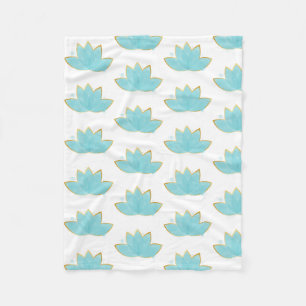 Couverture Polaire Floral Lotus Aquarelle Mer Bleu & Faux Or