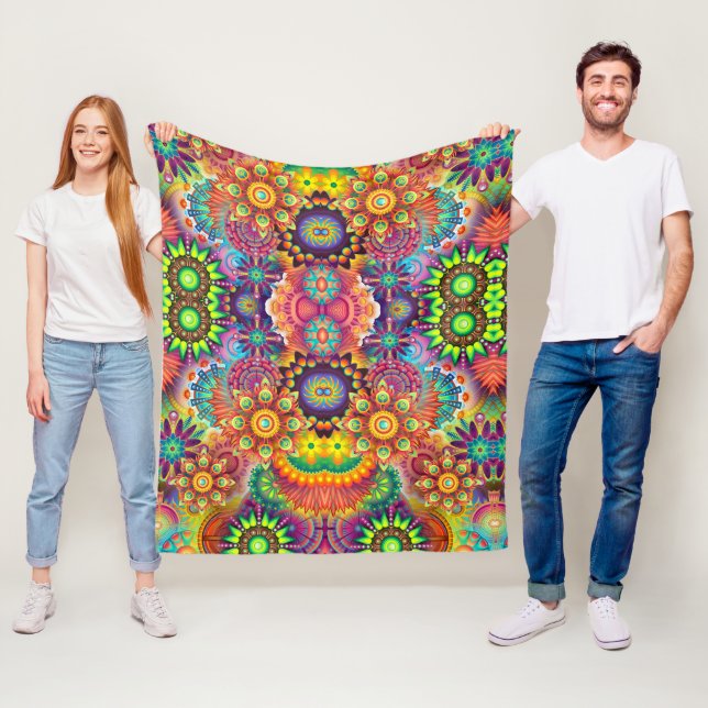 Couverture Polaire Floral Mandala Collage psychédélique (En situation)