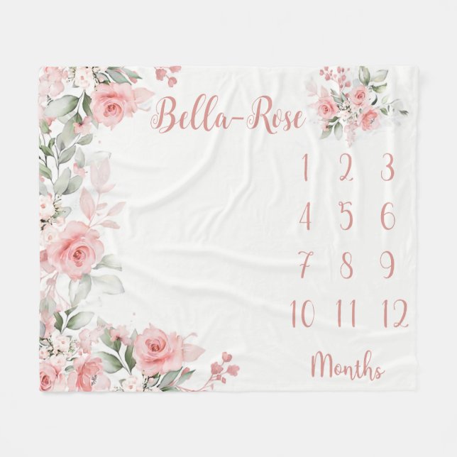Couverture Polaire Floral Milestone Blanket Fille Roses Rose Baby Mon (Devant (Horizontal))
