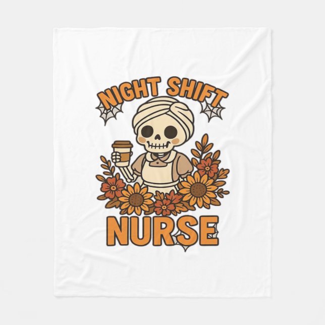 Couverture Polaire Floral Night Shift Nurft Skeleton Halloween RN Nur (Devant)