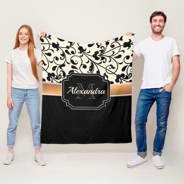 Couverture Polaire Floral noir et blanc (En situation)