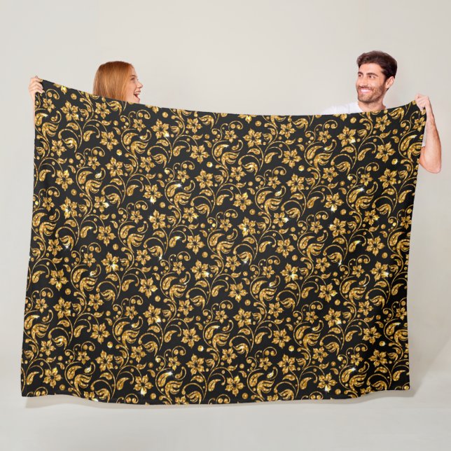 Couverture Polaire Floral Noir Or (En situation)