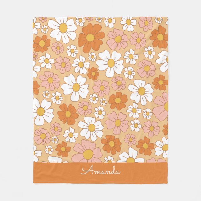 Couverture Polaire Floral orange et blanc (Devant)