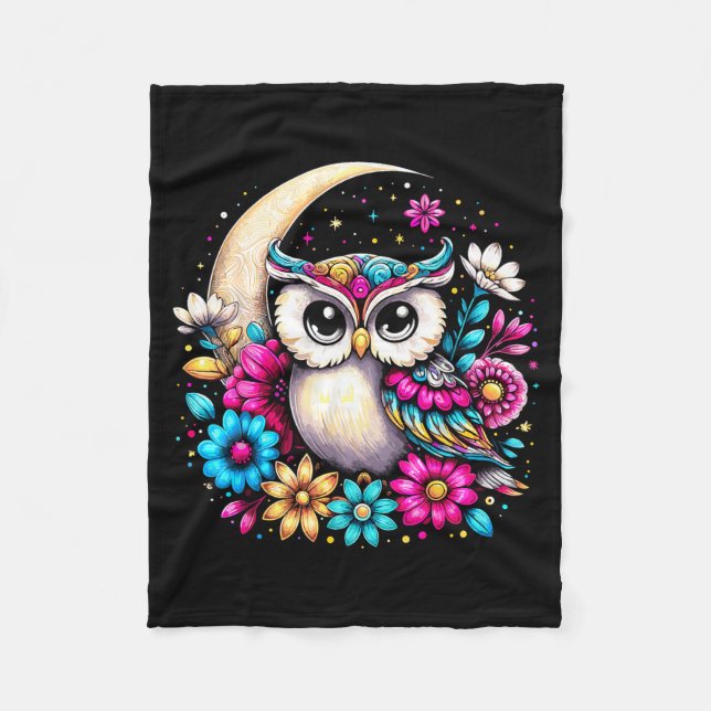 Couverture Polaire Floral Owl And Moon  (Devant)