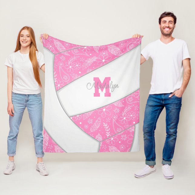 Couverture Polaire floral paisley plumes mignonette rose blanc volley (En situation)