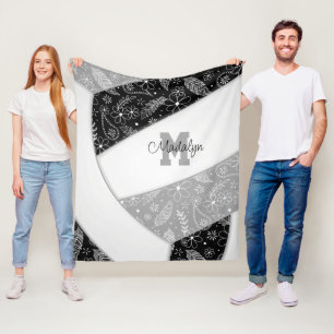 Couverture Polaire floral paisley plumes noir gris volley