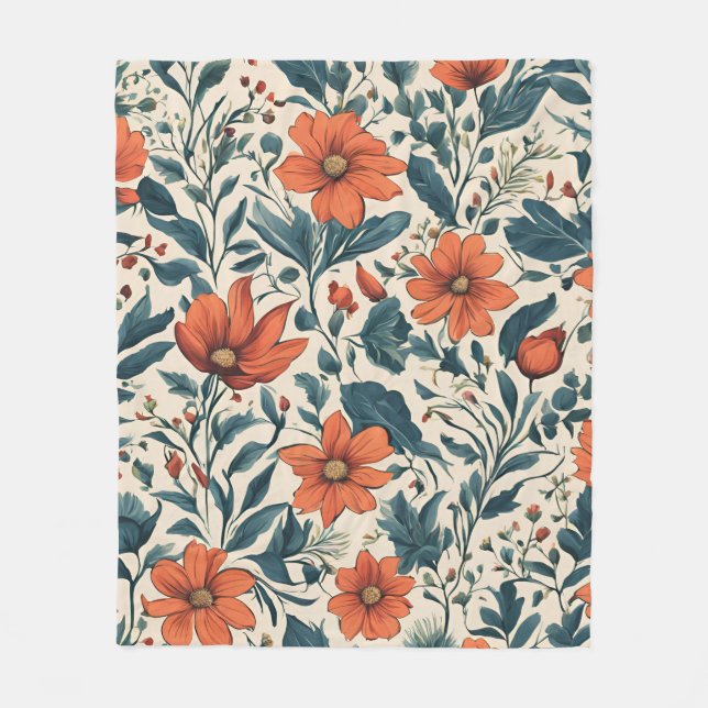 Couverture Polaire Floral Pattern of Vibrant Orange Flowers (Devant)