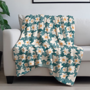 Couverture Polaire Floral Printemps Daffodique Turquoise personnali