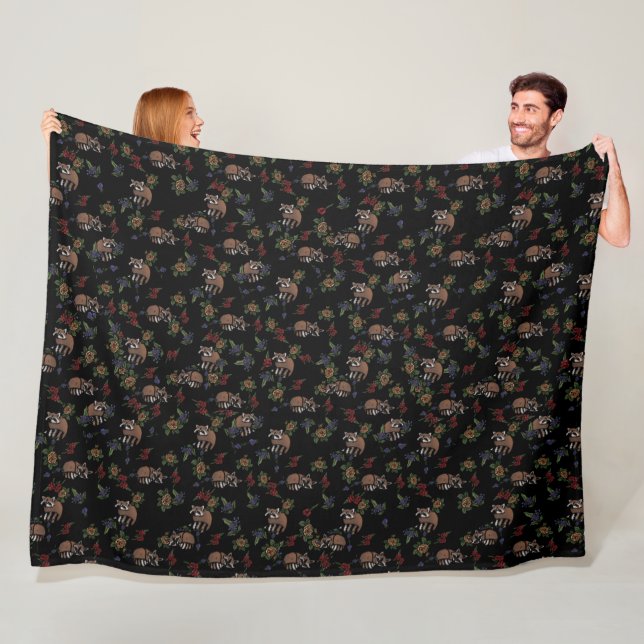 Couverture Polaire Floral Raccoons mignon couchant Motif (En situation)