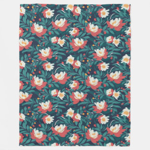 Couverture Polaire Floral rouge et blanc