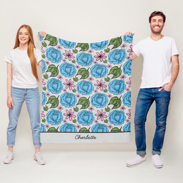 Couverture Polaire Floral sans couture motif bleu & rose personnalisé (En situation)