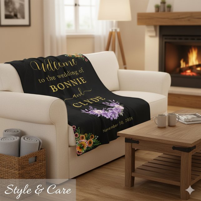 Couverture Polaire Floral sur Mariage noir Bienvenue taille 50"x60" (Floral on Black Wedding Welcome 50x60 size Fleece Blanket)