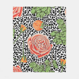 Couverture Polaire Floral tendance Empreinte de léopard chic Orange