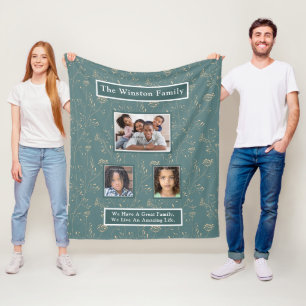 Couverture Polaire Floral Turquoise, Personnel, Photos de Famille enc
