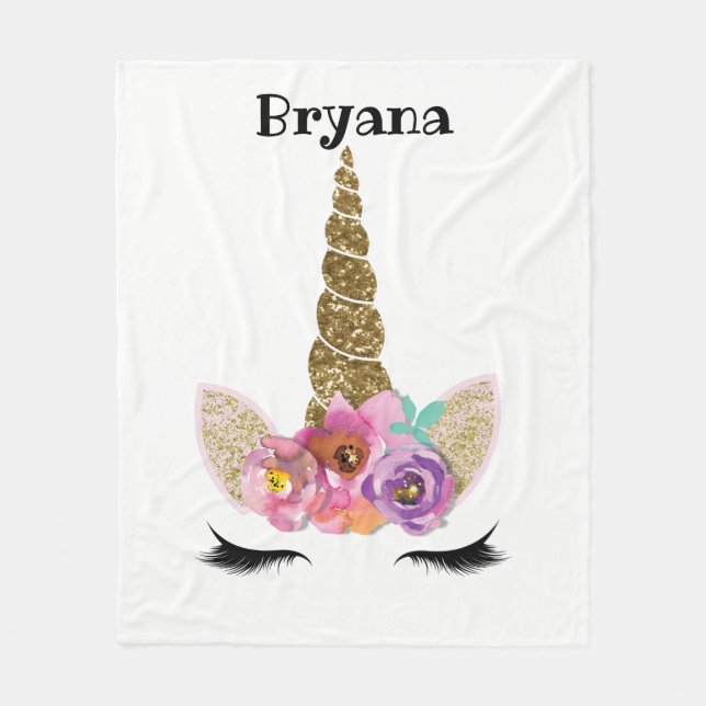 Couverture Polaire Floral Unicorn Gold Parties scintillant Girly Girl (Devant)